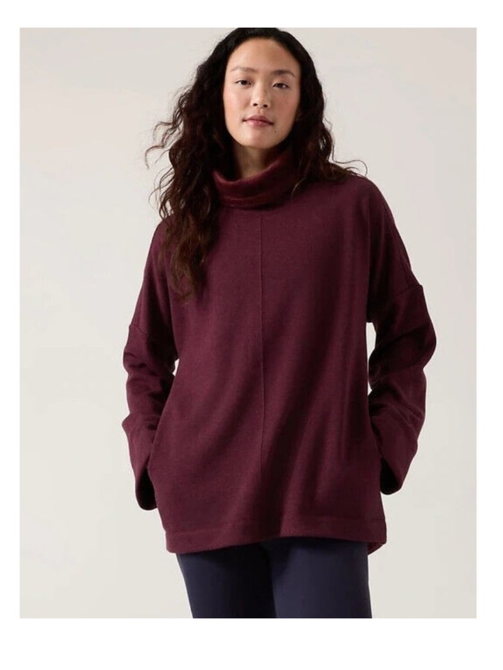 Athleta cozy karma funnel neck pullover Cabernet/ maroon purple XS
